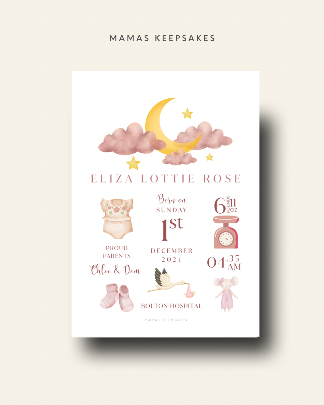 New Baby Personalised A4 Print